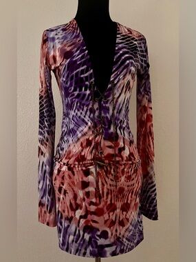 Savee Couture Abstract Purple & Pink Tie-Front Maxi Dress